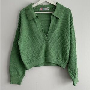 Free People Beach Green V-Neck Sweater XS‎